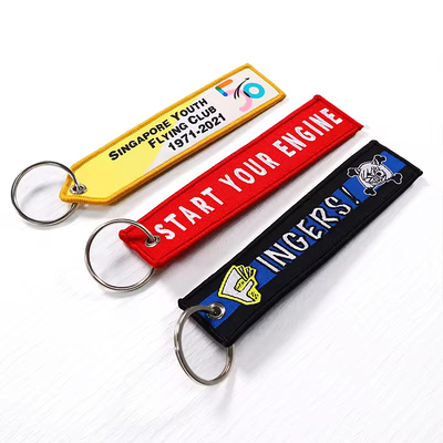Вышивка Подвесок Двусторонний вышитый ключевой цепочек Jacquard Weave Logo Woven Label Key Ring