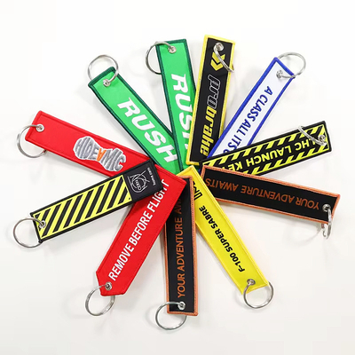 Вышивка Подвесок Двусторонний вышитый ключевой цепочек Jacquard Weave Logo Woven Label Key Ring