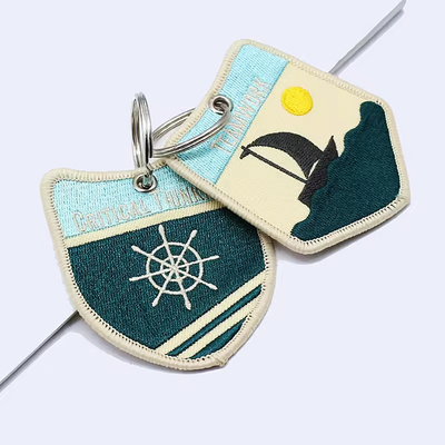 Вышивка Подвесок Двусторонний вышитый ключевой цепочек Jacquard Weave Logo Woven Label Key Ring