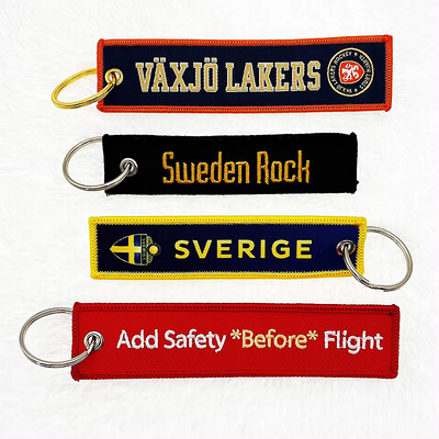 Вышивка Подвесок Двусторонний вышитый ключевой цепочек Jacquard Weave Logo Woven Label Key Ring