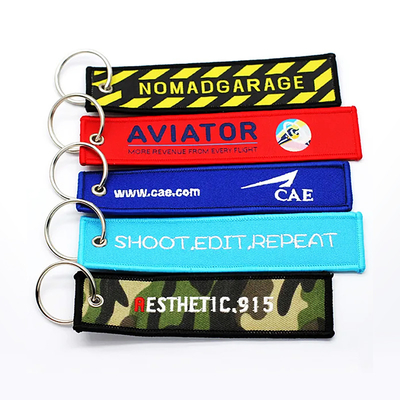 Легкий логотип на заказ Jet Tags Ткань Напечатанный Вышитый Ключевой Кольцо Вышивка Ключевая цепочка