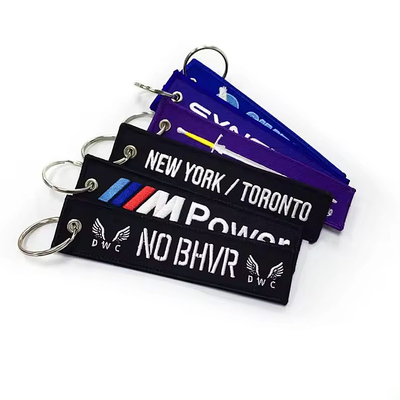 Настроенный логотип Jet Tags Ткань Напечатанная вышивка Ключевая цепочка Легкая вышивка