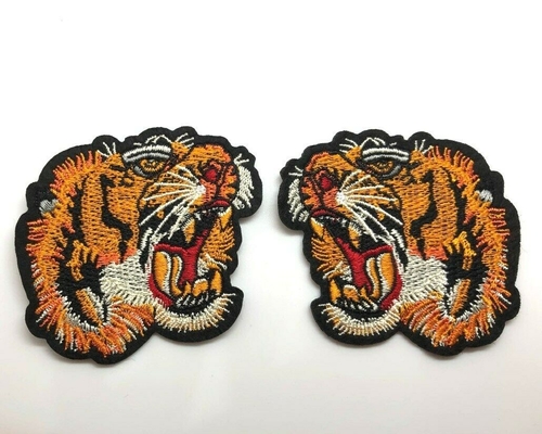 Утюг вышивки тигра главный на материале хлопка Twill заплаты Applique Handmade